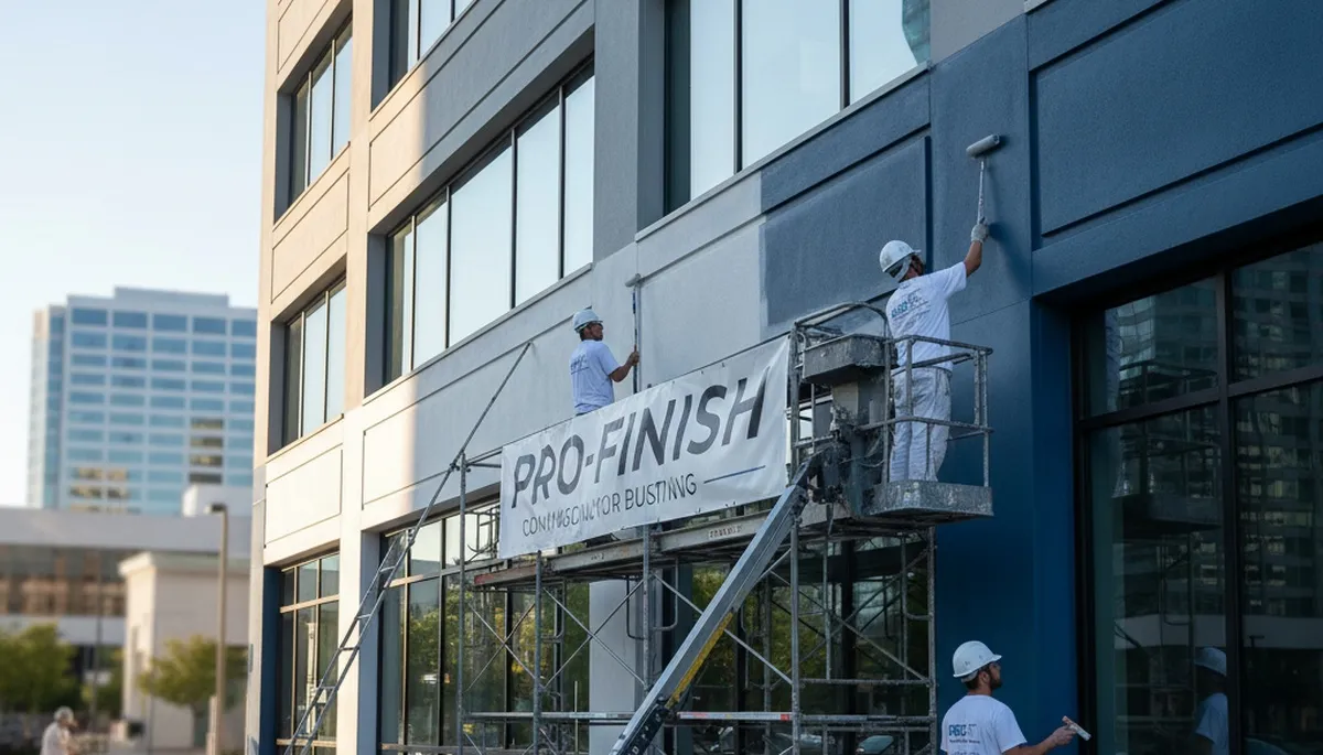Professional commercial painters working on an office exterior in Santa Rosa, CA