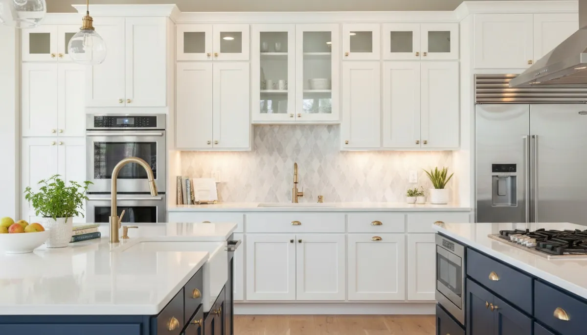 Refinished kitchen cabinets with smooth, modern finish by house painters in Santa Rosa, CA