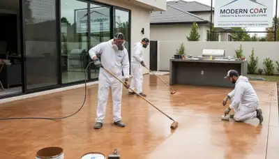 Professional concrete staining on residential patio in Santa Rosa, CA by expert house painters