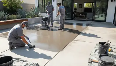 Professional concrete staining on residential patio in Santa Rosa, CA by expert house painters