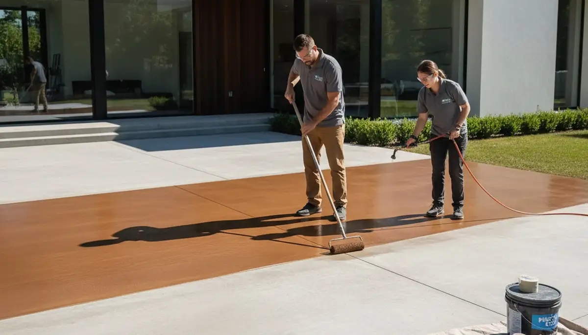 Professional concrete staining on patio surface in Santa Rosa, CA by expert house painters