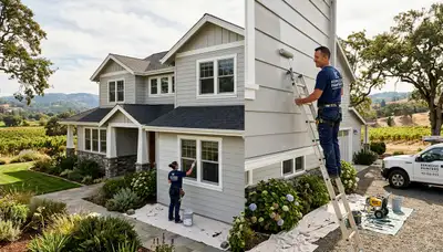 Professional house painters working on residential exterior in Santa Rosa, CA