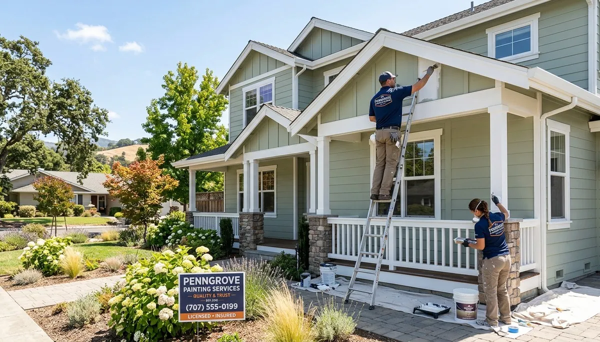 Professional house painters working on exterior home in Santa Rosa, CA