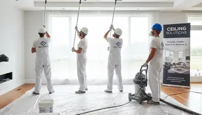 Painter removing popcorn ceiling in Santa Rosa, CA home for smooth modern finish