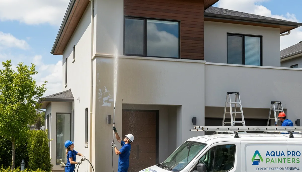 Professional pressure washing on Santa Rosa, CA home exterior by local house painting experts