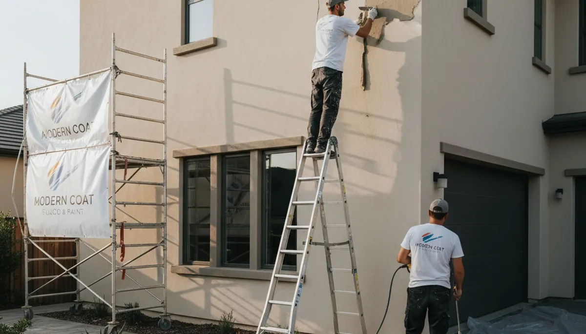 Professional stucco repair on Santa Rosa, CA home exterior by local house painting experts